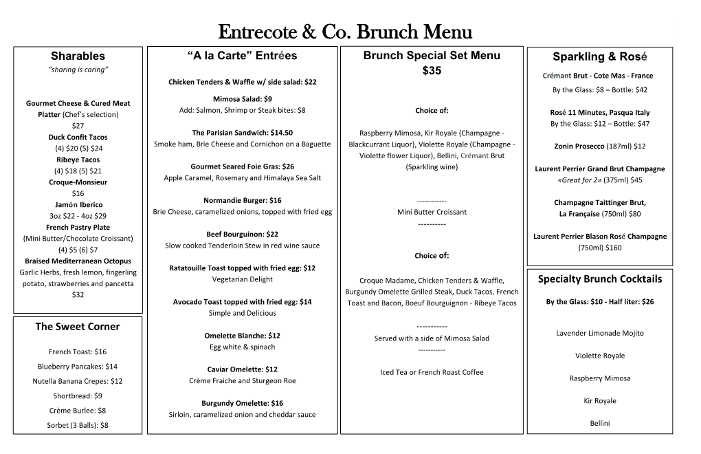 Entrecote & Co. Brunch Menu