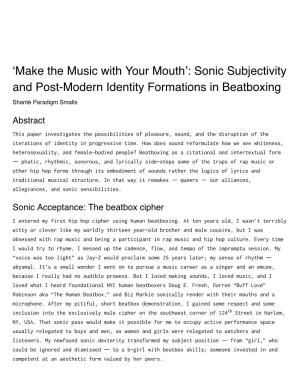 Sonic Subjectivity and Post-Modern Identity Formations in Beatboxing