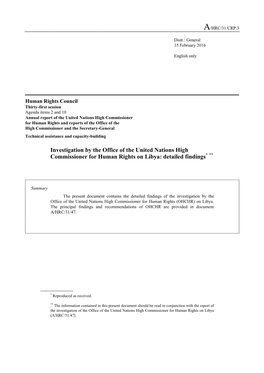 Investigation by the Office of the United Nations High Commissioner for Human Rights on Libya: Detailed Findings * **