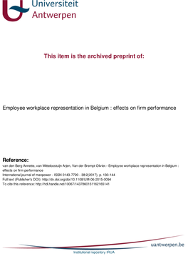 Employee Workplace Representation in Belgium: Effects on Firm Performance