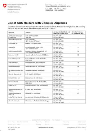 List of AOC Holders with Complex Airplanes