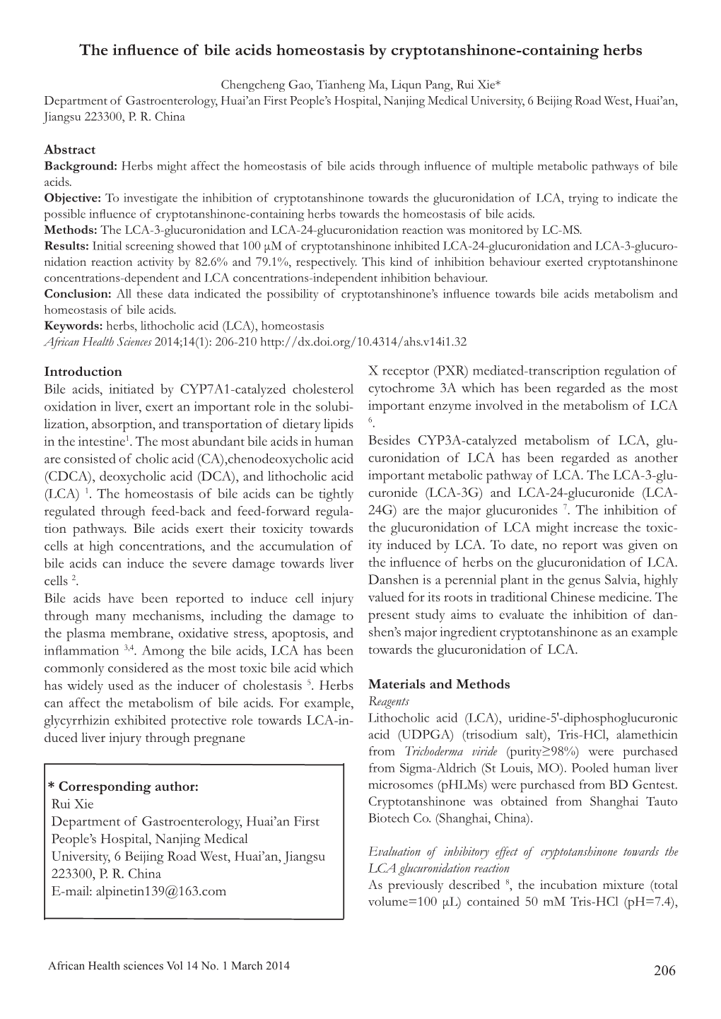 The Influence of Bile Acids Homeostasis by Cryptotanshinone-Containing Herbs