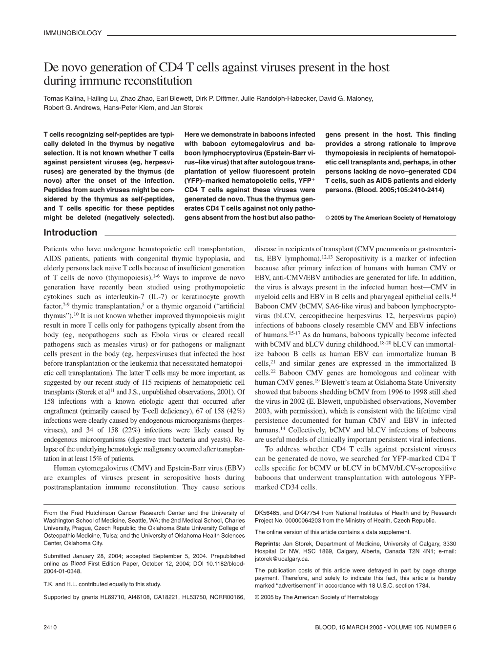 De Novo Generation of CD4 T Cells Against Viruses Present in the Host During Immune Reconstitution