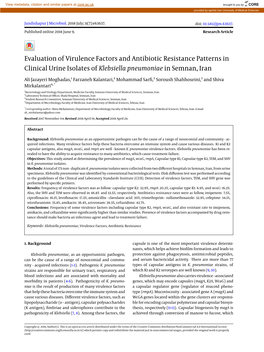 Evaluation of Virulence Factors and Antibiotic Resistance Patterns in Clinical Urine Isolates of Klebsiella Pneumoniae in Semnan, Iran