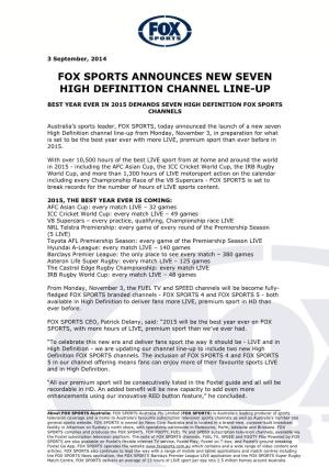 Fox Sports Announces New Seven Hd Channel Line-Up