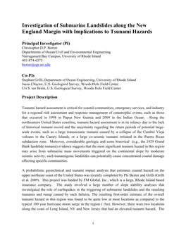 Investigation of Submarine Landslides Along the New England Margin with Implications to Tsunami Hazards