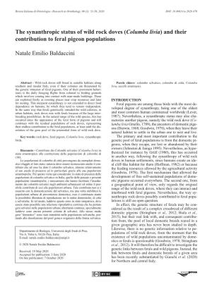 The Synanthropic Status of Wild Rock Doves (Columba Livia) and Their Contribution to Feral Pigeon Populations