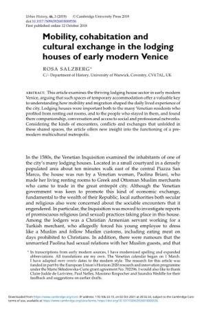 Mobility, Cohabitation and Cultural Exchange in the Lodging Houses of Early Modern Venice