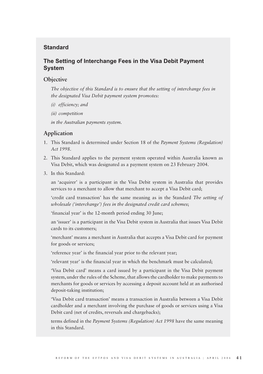 The Setting of Interchange Fees in the Visa Debit Payment System