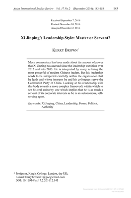 Downloaded from Brill.Com09/28/2021 07:12:07AM Via Free Access 144 Xi Jinping’S Leadership Style