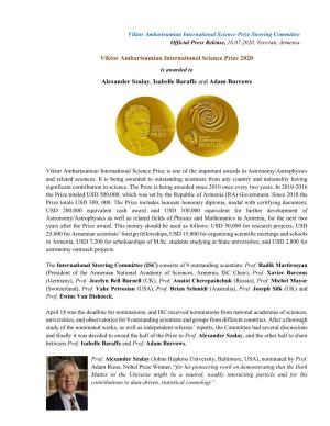 Viktor Ambartsumian International Science Prize 2020 Alexander