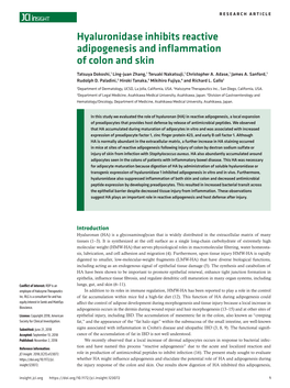 Hyaluronidase Inhibits Reactive Adipogenesis and Inflammation of Colon and Skin