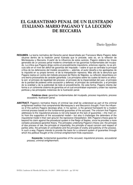 El Garantismo Penal De Un Ilustrado Italiano: Mario Pagano Y La Lección De Beccaria