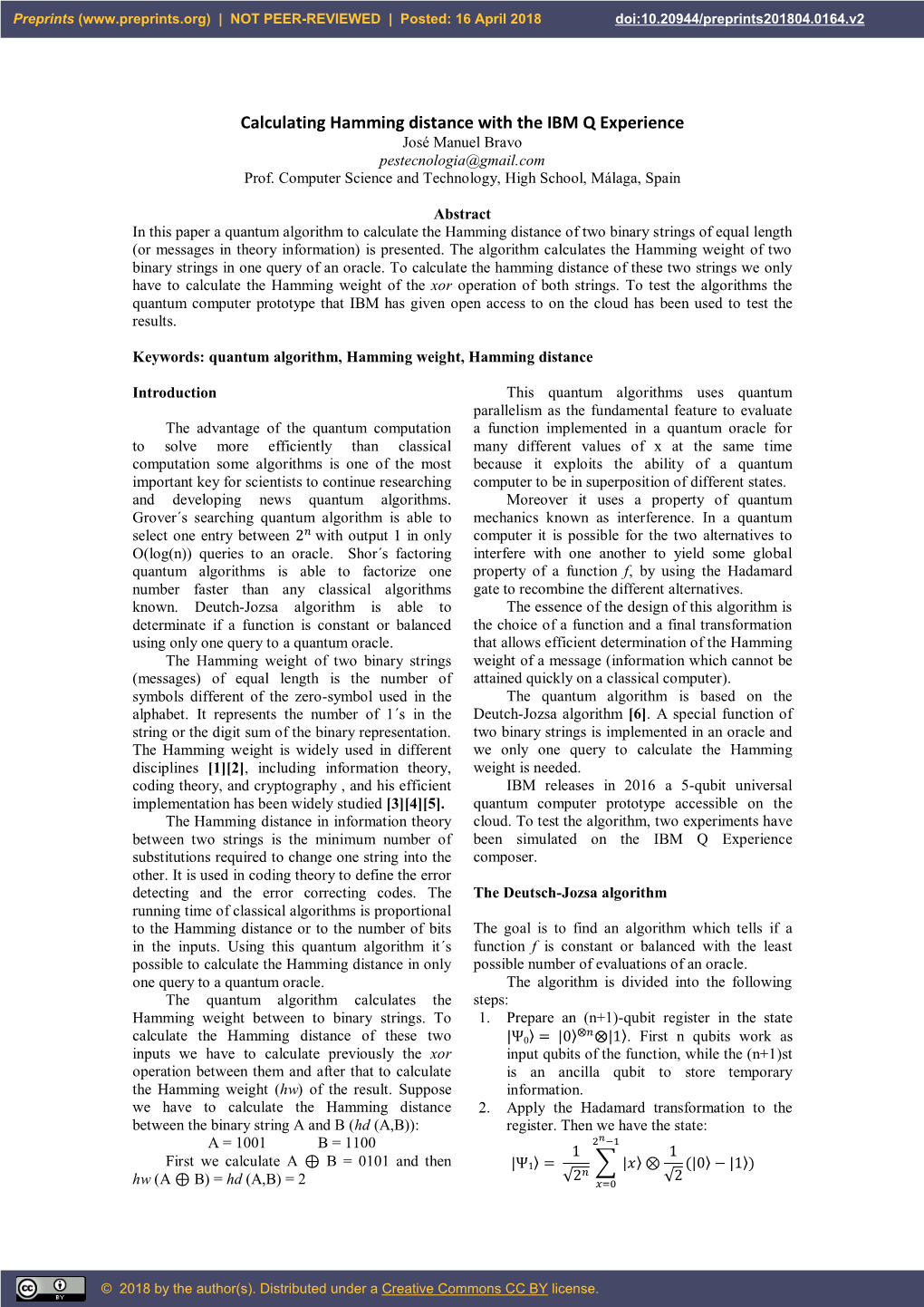 Calculating Hamming Distance With The IBM Q Experience José Manuel ...