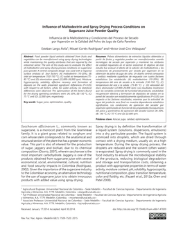 Influence of Maltodextrin and Spray Drying Process Conditions on Sugarcane Juice Powder Quality