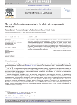The Role of Information Asymmetry in the Choice of Entrepreneurial Exit Routes