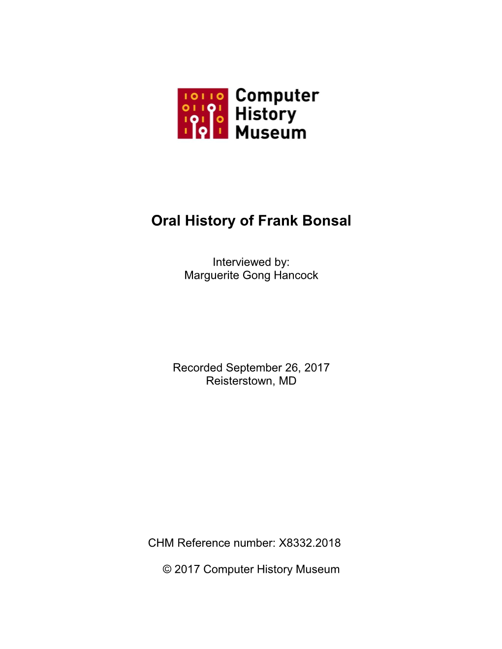 Oral History of Frank Bonsal