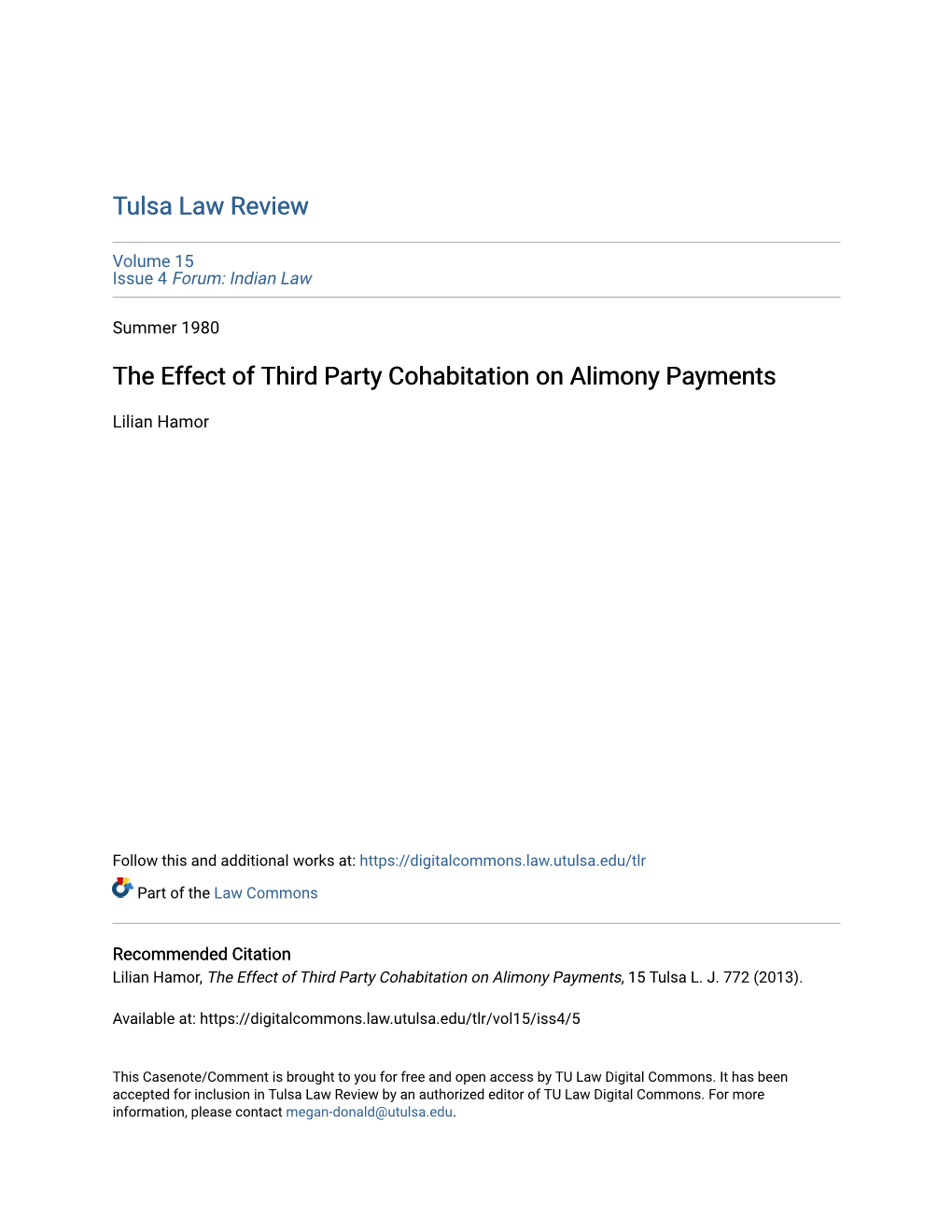 The Effect of Third Party Cohabitation on Alimony Payments