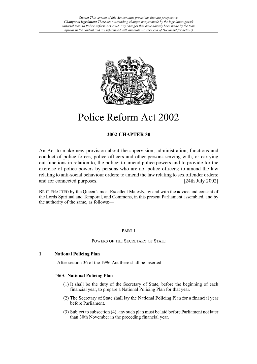 Police Reform Act 2002