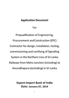 Application Document for Prequalification of Engineering, Procurement Andconstruction (EPC) Contractor for Design, Installation