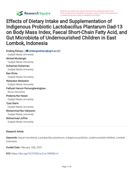 Effects of Dietary Intake and Supplementation of Indigenous