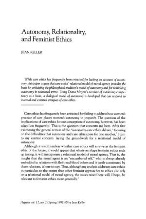 Autonomy, Relationality, and Feminist Ethics
