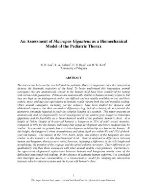 An Assessment of Macropus Giganteus As a Biomechanical Model of the Pediatric Thorax