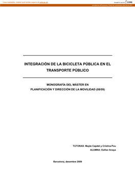 Integración De La Bicicleta Pública En El Transporte Público
