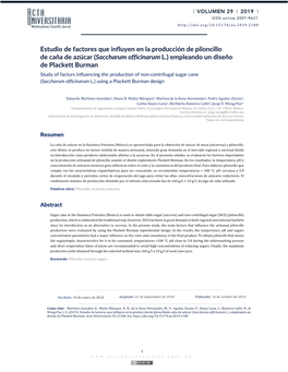 Estudio De Factores Que Influyen En La Producción De Piloncillo De Caña De Azúcar (Saccharum Officinarum L.) Empleando Un