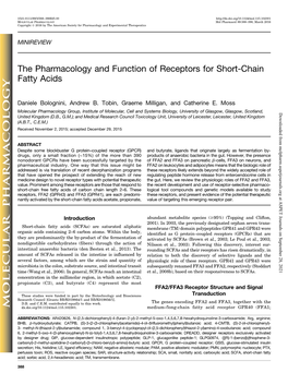 The Pharmacology and Function of Receptors for Short-Chain Fatty Acids