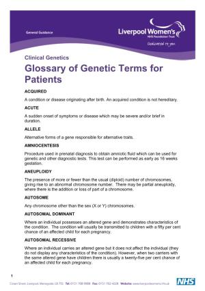 Glossary of Genetic Terms for Patients