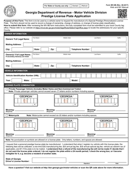 Motor Vehicle Division Prestige License Plate Application