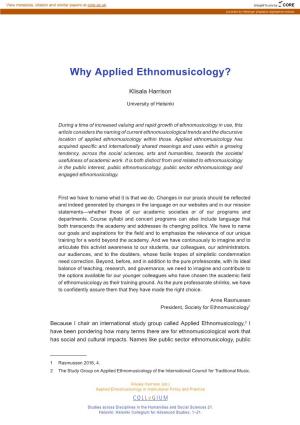 Why Applied Ethnomusicology?