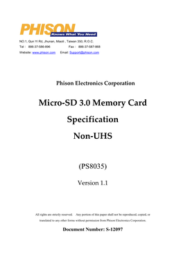 Micro-SD 3.0 Memory Card Specification Non-UHS