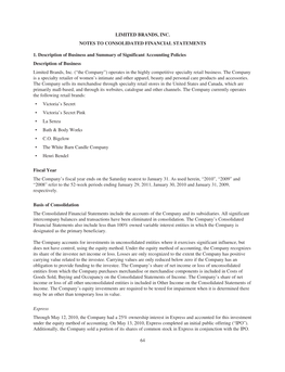 LIMITED BRANDS, INC. NOTES to CONSOLIDATED FINANCIAL STATEMENTS 1. Description of Business and Summary of Significant Accounting