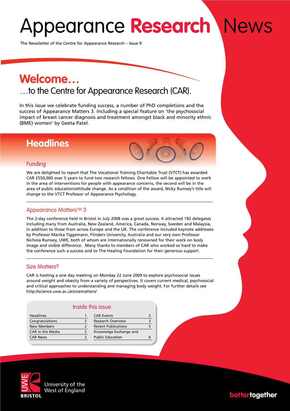 Appearance Research News the Newsletter of the Centre for Appearance Research – Issue 9