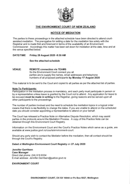 The Environment Court of New Zealand Notice of Mediation