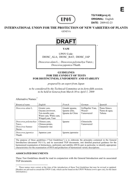 YAM(Proj.4) ORIGINAL: English DATE: 2009-02-23 INTERNATIONAL UNION for the PROTECTION of NEW VARIETIES of PLANTS GENEVA
