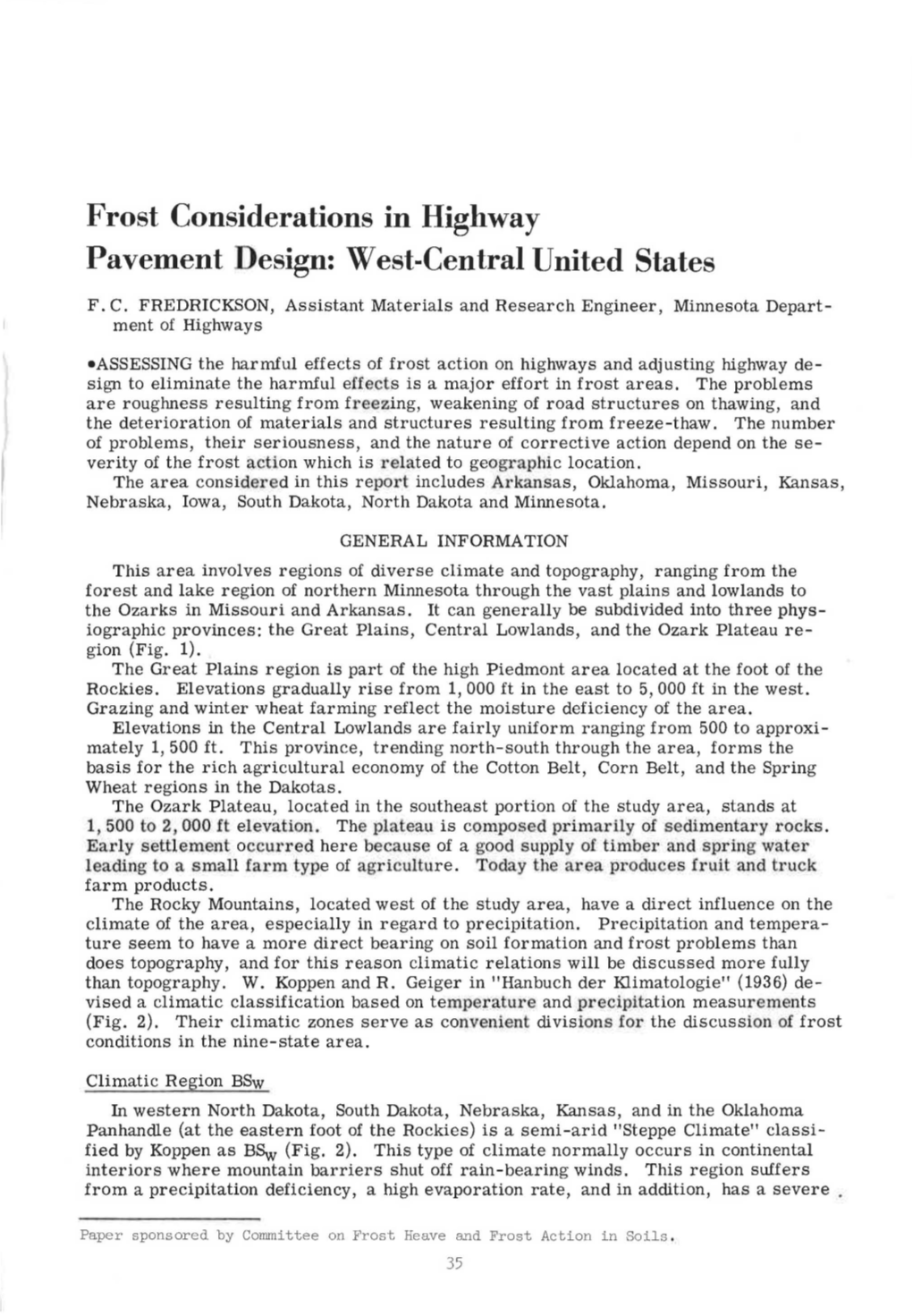 Frost Considerations in Highway Pavement Design: West-Central United States