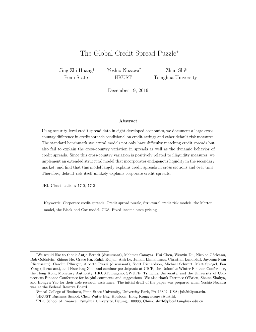 The Global Credit Spread Puzzle∗