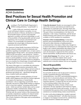 Best Practices for Sexual Health Promotion and Clinical Care in College Health Settings