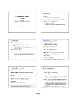 Overview Examples Probability Review Probability Review Independence