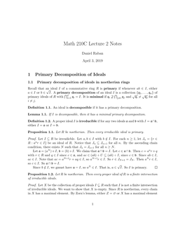 Math 210C Lecture 2 Notes