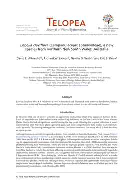 Lobelia Claviflora (Campanulaceae: Lobelioideae), a New Species from Northern New South Wales, Australia