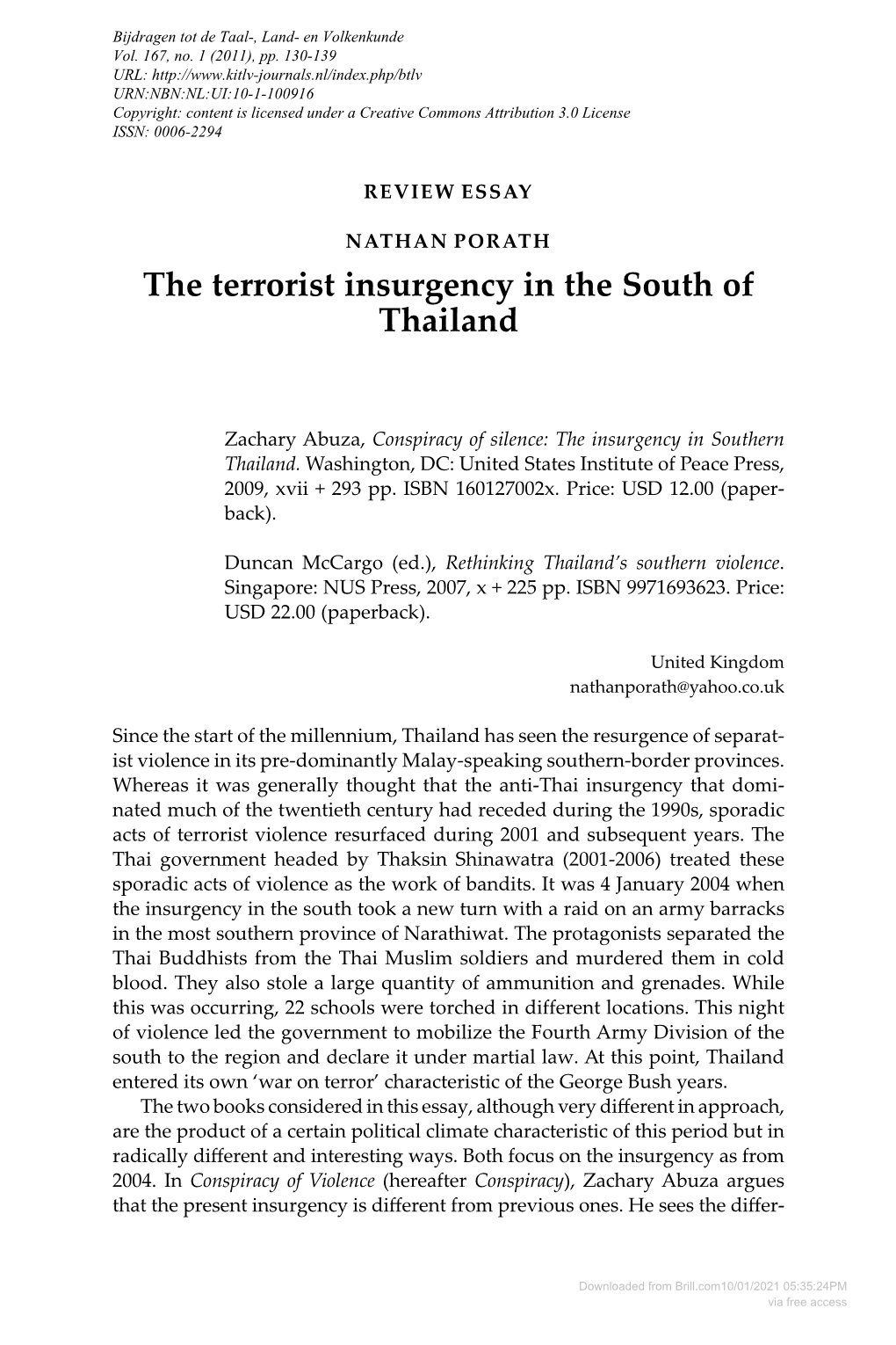 The Terrorist Insurgency in the South of Thailand