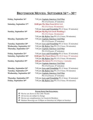 Broadmoor Movies: September 16Th ‒ 30Th