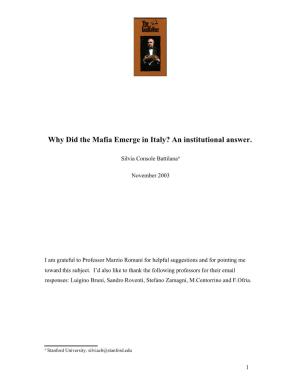 MAFIA: a Product of the Italian Peculiar Historical Process