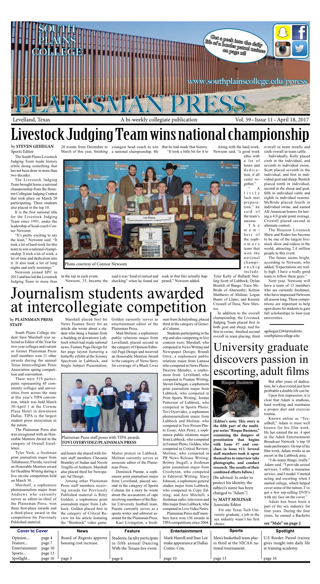 PLAINSMAN PRESS Levelland, Texas a Bi-Weekly Collegiate Publication Vol