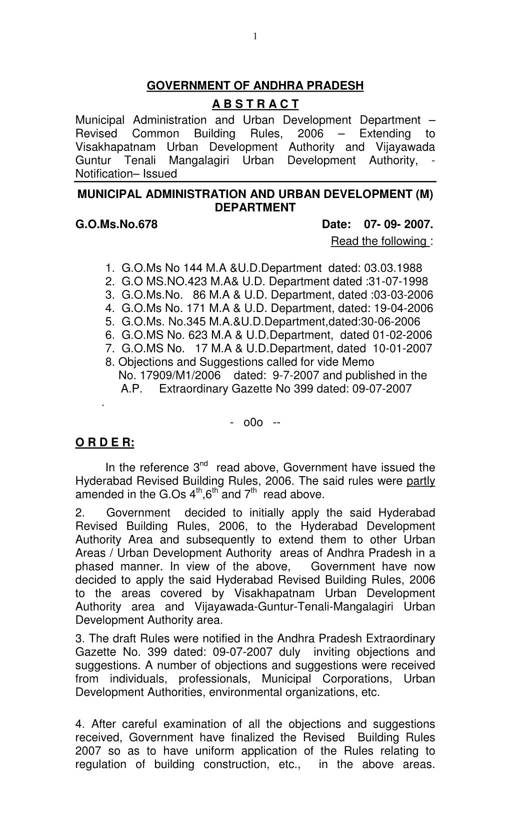 GOVERNMENT of ANDHRA PRADESH ABSTRACT Municipal