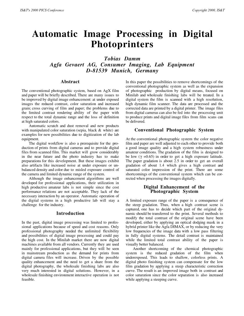 Automatic Image Processing in Digital Photoprinters